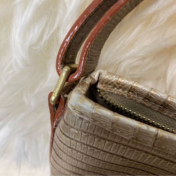BRAHMIN MINI ASHER in CABANA VINEYARD Cream & Brown GENUINE LEATHER HANDBAG - Picture 7 of 9